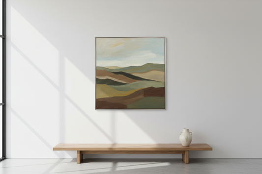 contemporary landscape painting on plain wall