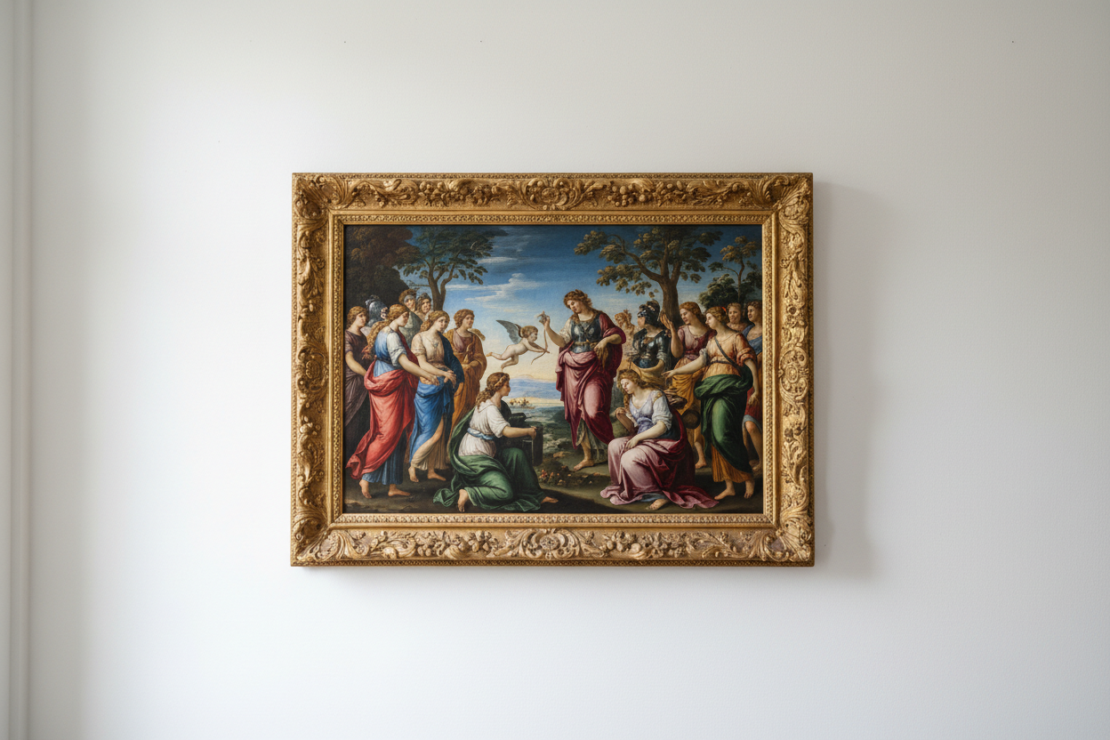 renaissance painting wall art on plain wall